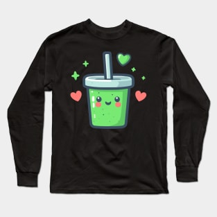 Green Smoothie Drink for Healthy Diet | Kawaii Cute Food Art for Vegans Long Sleeve T-Shirt